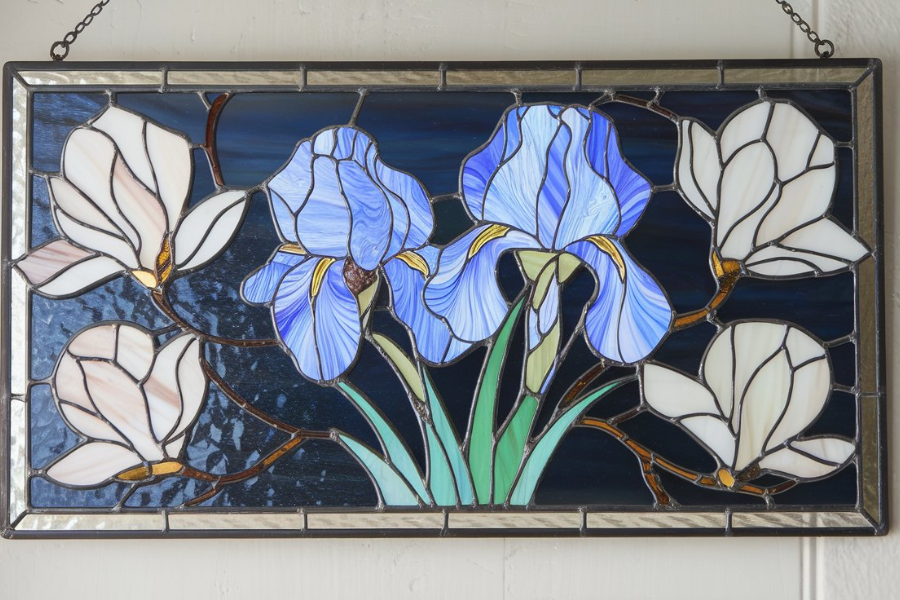 mma iris stained glass hanging panel tiffany magnolia